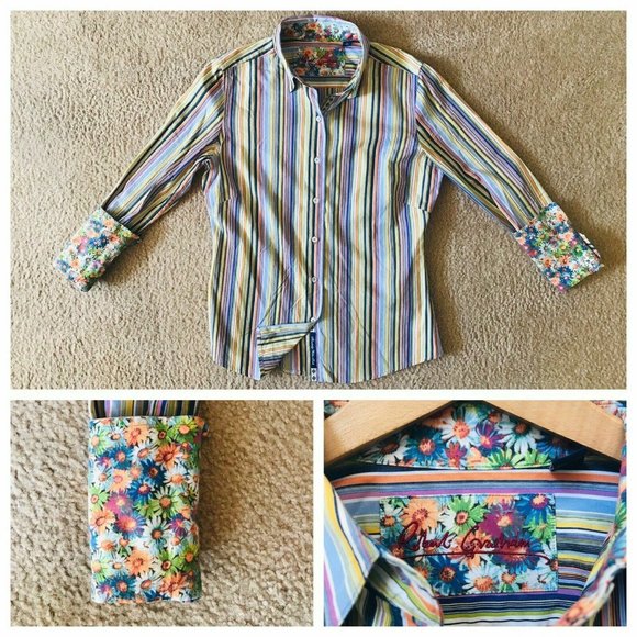 Robert Graham Tops - Robert Graham Women's Multicolor Sunflower Flip French Cuff Button Down Size 6